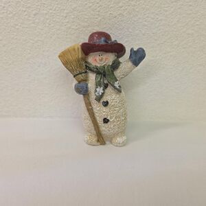Collectible Vintage glitter snowman waving figurine sitter Christmas decor